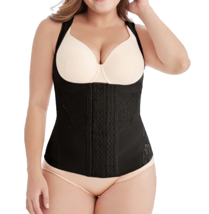 Plus Size Sexy Lace Waist Trainer ~ 6 Adjustable Hooks - thewaistpros.com - Small / Black