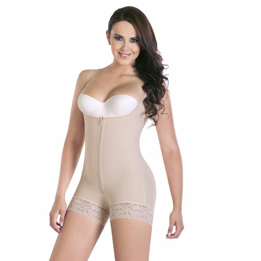 Slimming Bodysuit and Butt Lifter - Full Body Shaper with Zipper - thewaistpros.com - Small / Beige