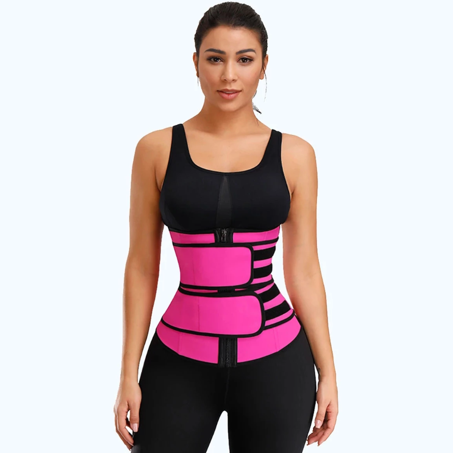 Premium Waist Trainer - Double Compression Velcro Straps and Supportive Zipper! - thewaistpros.com - Medium / Pink