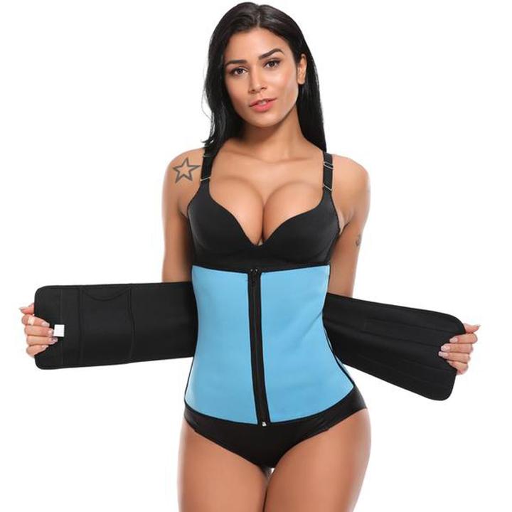 Fitness Waist Sweat Belt ~ With Velcro & Zipper! - thewaistpros.com - Large / Blue