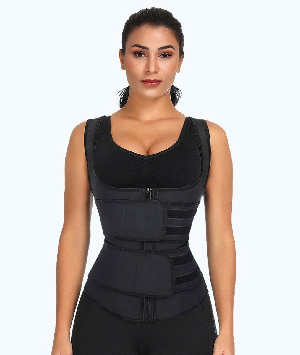 Premium Waist Trainer Vest - Double Velcro Compression Straps with Supportive Zipper! - thewaistpros.com - Small / Black