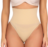 High Waist Shaper - Tummy Control Compression Thong - thewaistpros.com - Small / Beige