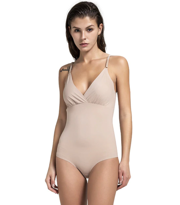 Silky Slimming Bodysuit Shaper - With Easy Access Bathroom - thewaistpros.com - Small / Beige