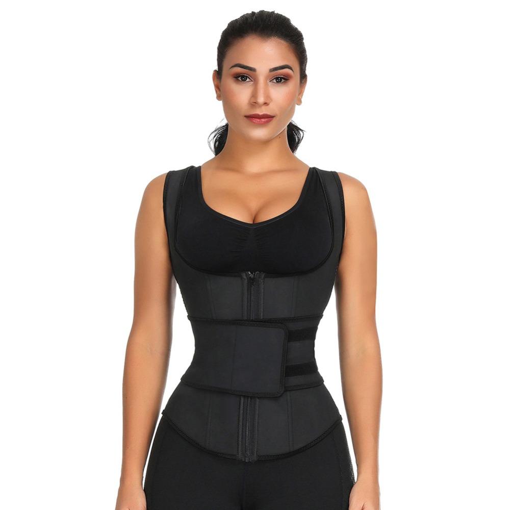 Waist Trainer Sweat Belt Vest - Fitness Trimmer ~ With Velcro & Zipper! - thewaistpros.com - Large / Black