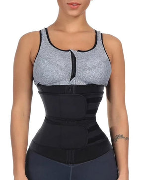 Slimming Waist Trainer - Double Compression Straps with Supportive Zipper! - thewaistpros.com - Large / Black