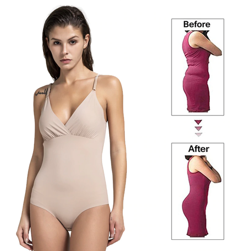 Silky Slimming Bodysuit Shaper - With Easy Access Bathroom - thewaistpros.com - Large / Beige