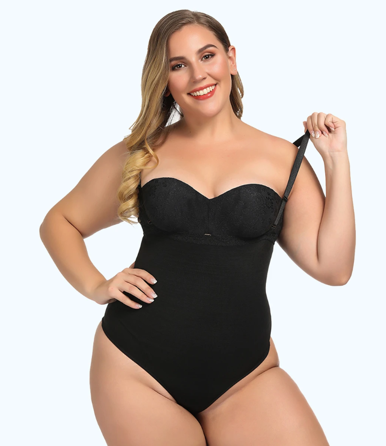 Sexy Plus Size Thong Bodysuit Waist & Stomach Shaper - thewaistpros.com - S / Black