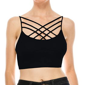 Sexy Triple Crisscross Bralette Seamless Bra Cami Tank Top - thewaistpros.com - Large / Black