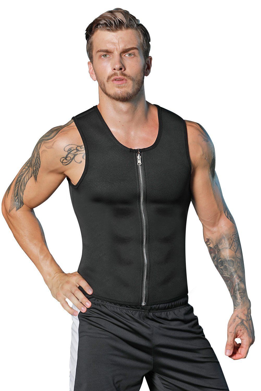 Men's Waist Training Zippered Sauna Vest - Burn Fat Fast! - thewaistpros.com - Large / Black