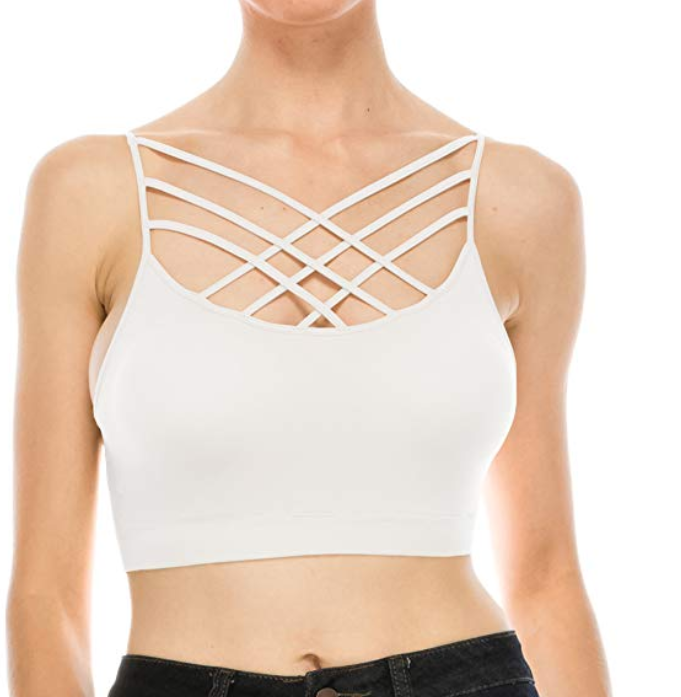 Sexy Triple Crisscross Bralette Seamless Bra Cami Tank Top - thewaistpros.com - Large / White