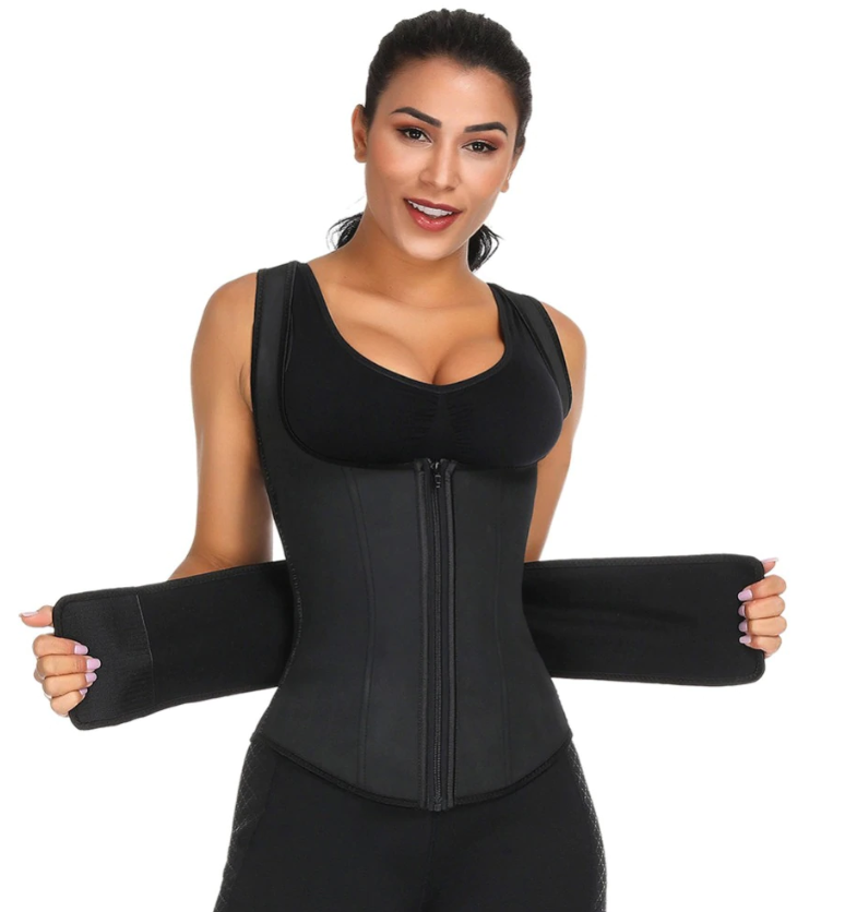 Waist Trainer Sweat Belt Vest - Fitness Trimmer ~ With Velcro & Zipper! - thewaistpros.com - Medium / Black