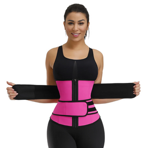 Premium Waist Trainer - Double Compression Velcro Straps and Supportive Zipper! - thewaistpros.com - Large / Pink