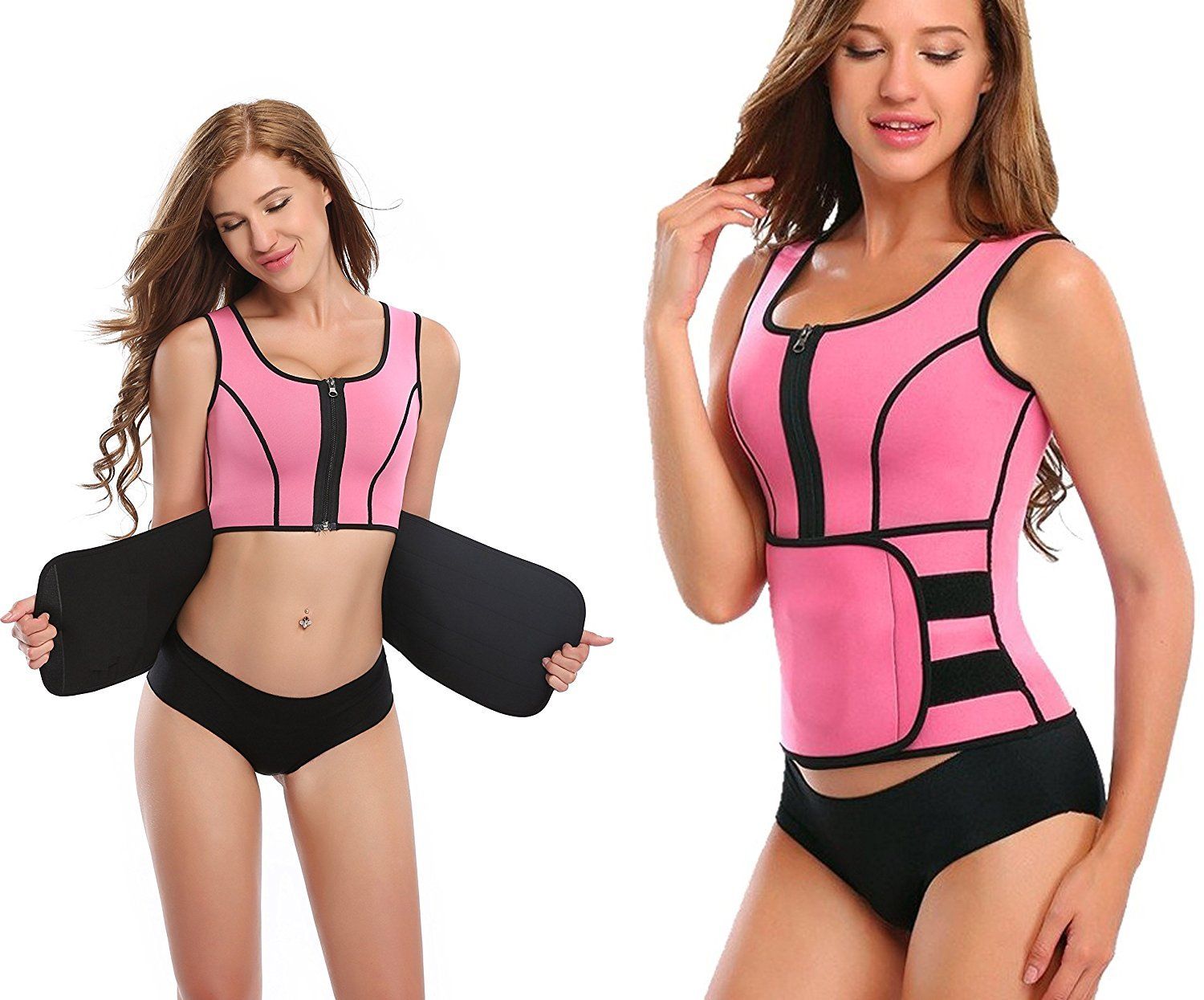 Upper Body Sauna Vest & Waist Trainer Sauna Suit in ONE! - thewaistpros.com - Small / Pink