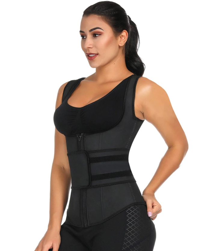 Waist Trainer Sweat Belt Vest - Fitness Trimmer ~ With Velcro & Zipper! - thewaistpros.com - XL / Black